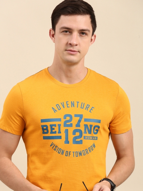 

Being Human Men Mustard Yellow Typography Printed T-shirt