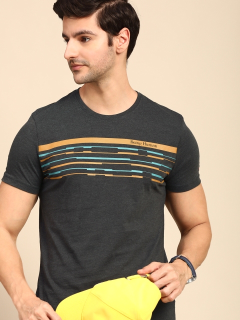 

Being Human Men Dark Grey Printed Round-Neck Casual T-shirt