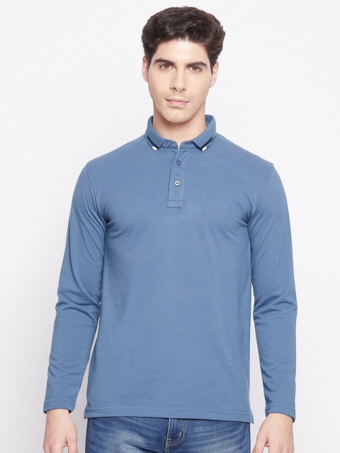 

Okane Men Blue Polo Collar T-shirt