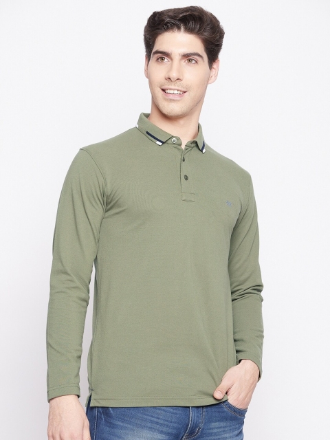 

Okane Men Olive Solid Slim Collar T-shirt