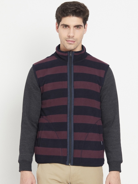 

Octave Men Maroon Striped Sweatshirt