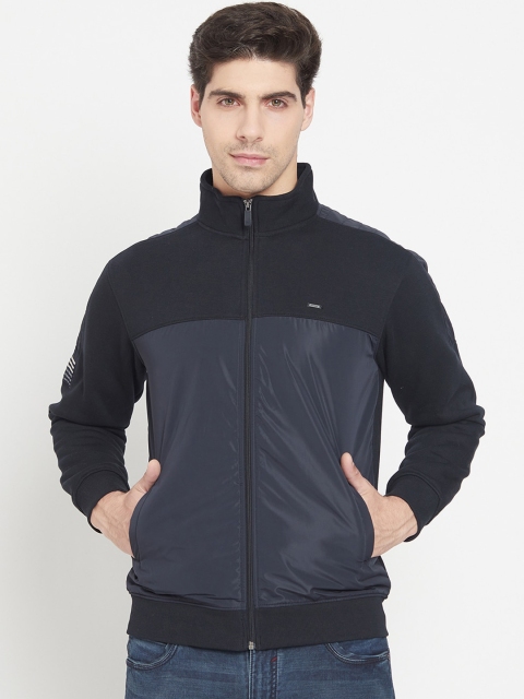 

Octave Men Navy Blue Fleece Front-Open Sweatshirt