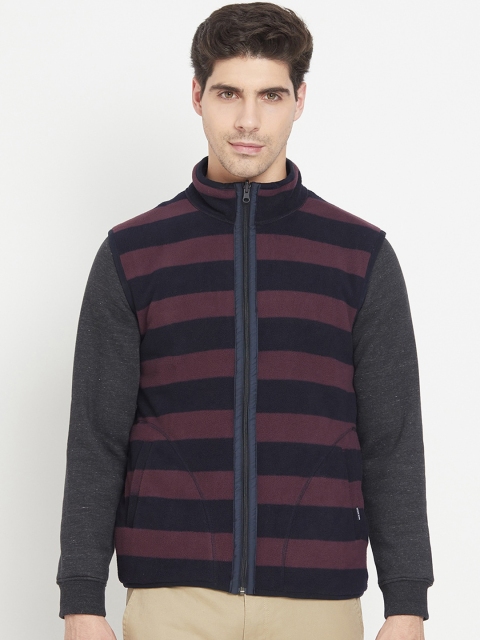 

Octave Men Maroon Striped Sweatshirt