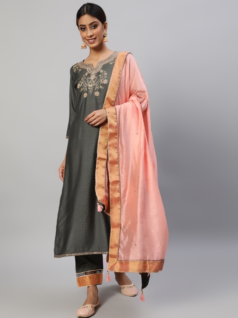 

Luni Women Grey Ethnic Motifs Panelled Kurta with Trousers & With Dupatta