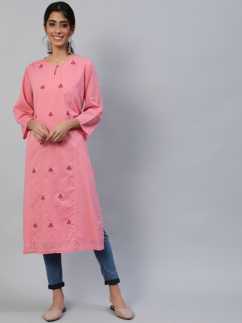 

Luni Women Pink Embroidered Thread Work Cotton Kurta