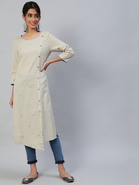 

Luni Women Beige & Yellow Floral Embroidered Thread Work Kurta