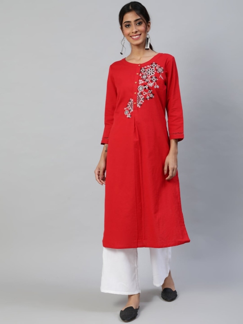

Luni Women Red Embroidered Thread Work Kurta