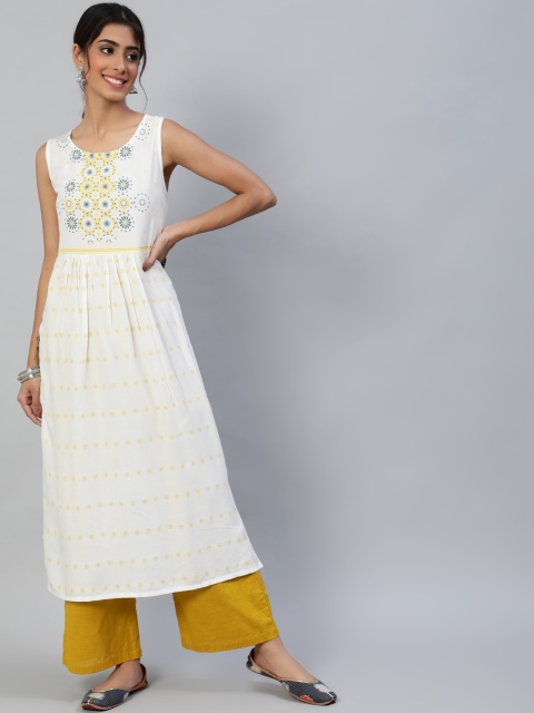 

Luni Women White & Yellow Floral Printed Kurta