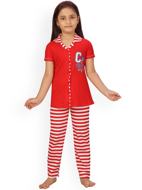

Aarika Girls Red & White Printed Pure Cotton Night suit