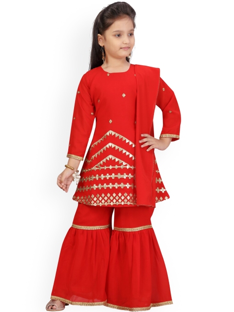 

Aarika Girls Red Printed Angrakha Kurti with Sharara