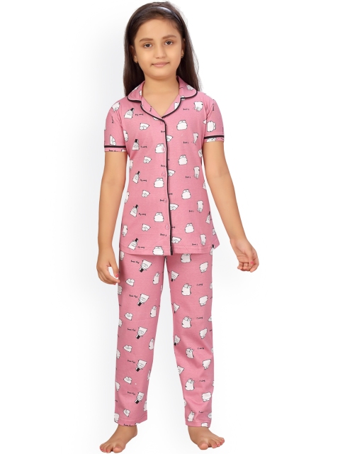

Aarika Girls Pink & White Printed Pure cotton Night suit