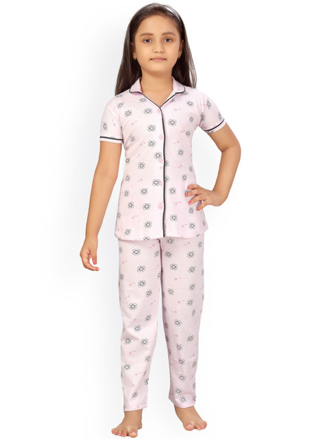 

Aarika Girls Pink & Black Printed Night suit