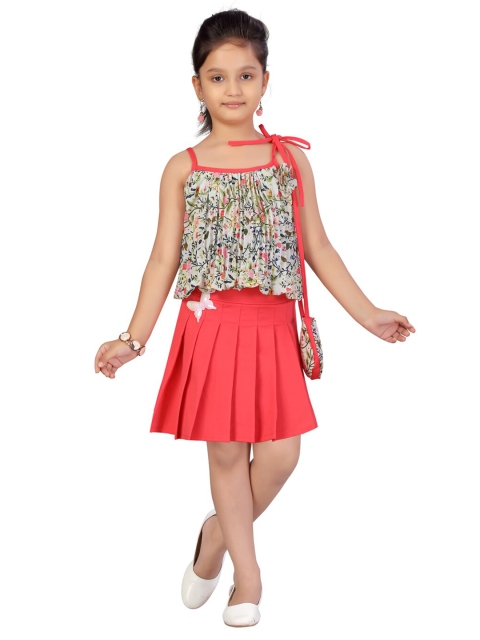 

Aarika Girls Multicolour Floral Printed Top & Skirt, Multi