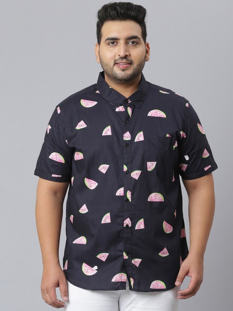 

Instafab Plus Men Black Classic Opaque Printed Casual Shirt