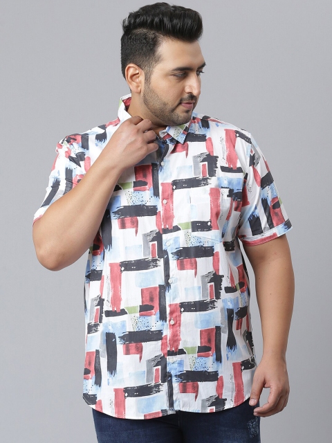 

Instafab Plus Men White & Red Classic Opaque Printed Casual Shirt