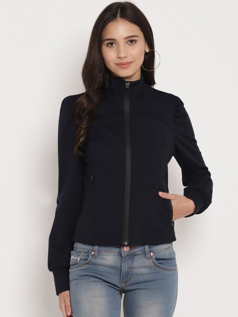 

FOSH Women Navy Blue Knitted Jacket with Zipper