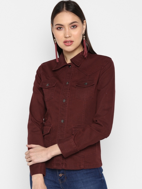 

FOSH Women Maroon Denim Jacket