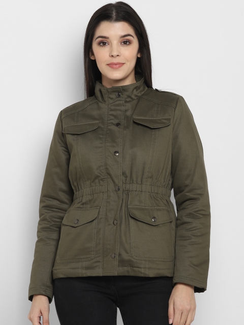 

FOSH Women Olive Green Padded Jacket