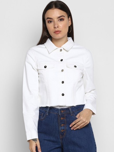 

FOSH Women White Crop Denim Jacket