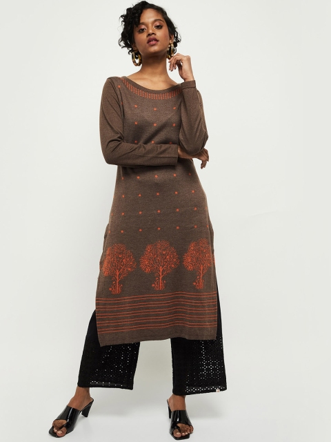 

max Women Brown Geometric Kurta