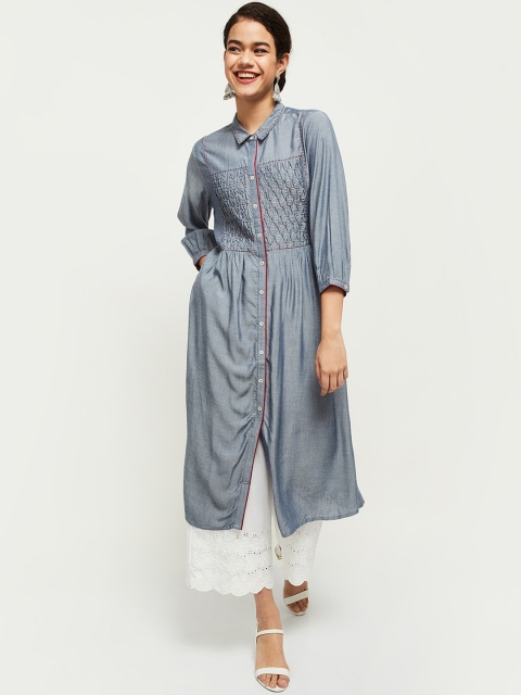 

max Women Blue Geometric Thread Work Kurta