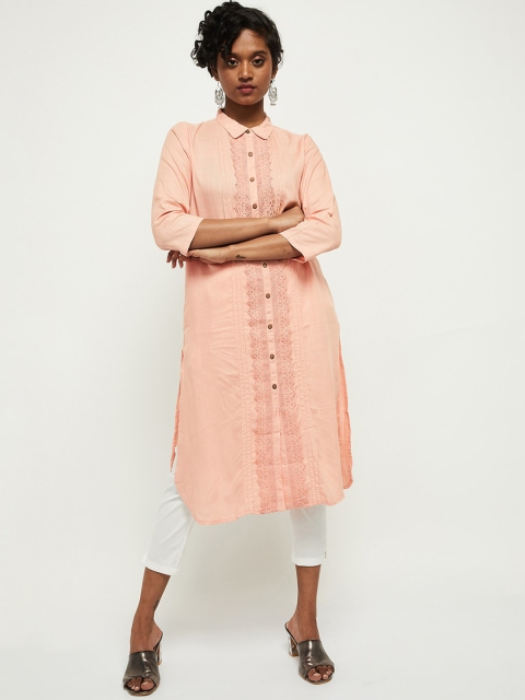 

max Women Peach-Coloured Pathani Kurta