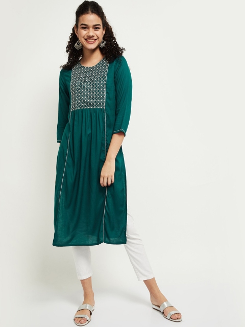 

max Women Teal Green Yoke Design Kurta