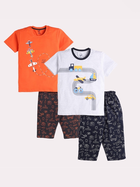 

Toonyport Boys Pack Of 2 White & Orange Printed T-shirt with Capris