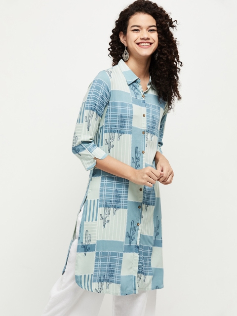 

max Women Blue & Off White Checked Kurta