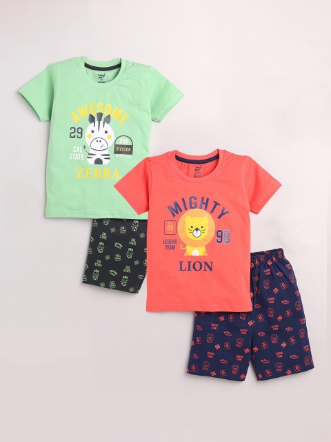 

Toonyport Boys Pack Of 2 Multicoloured Printed Pure Cotton T-shirt With Trouser, Multi