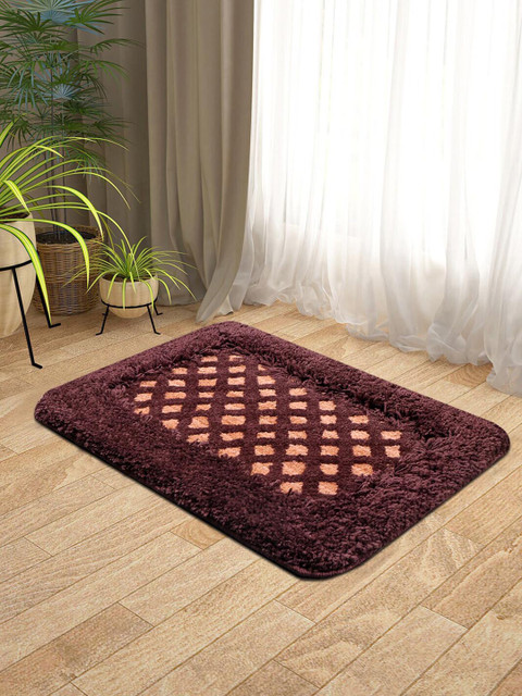 

KICA Pack of 2 Super Soft Micro-Diamond Design Microfibre Mat With Anti-Skid Latex Back, Coffee brown