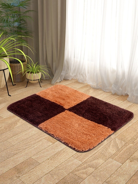 

KICA Brown Colourblocked Microfibre Anti-Skid Bath Rug, Coffee brown