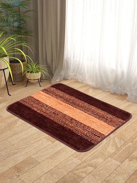 

KICA Super Soft Stripe Design Microfiber Mat With Anti-Skid Latex, Camel brown