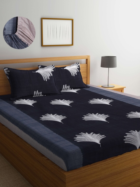 

Arrabi Grey & White Floral 300 TC King Bedsheet with 2 Pillow Covers