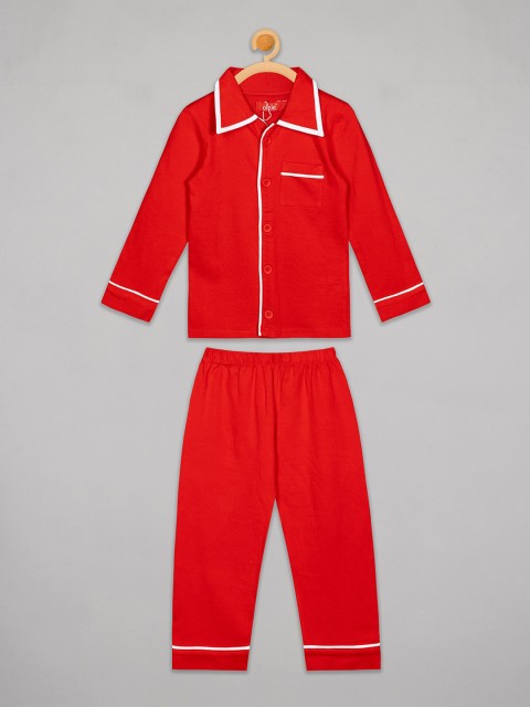 

Olele Boys Red & White Solid Night suit