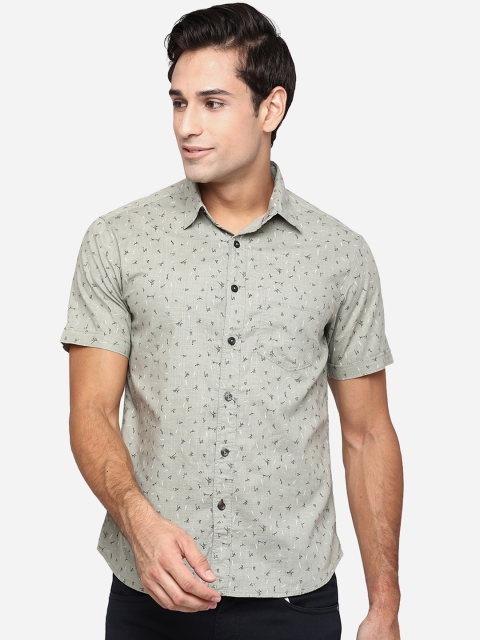 

Greenfibre Men Grey Classic Slim Fit Opaque Printed Pure Cotton Casual Shirt