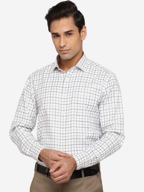 

Greenfibre Men White & Blue Grid Tattersall Checked Classic Formal Shirt