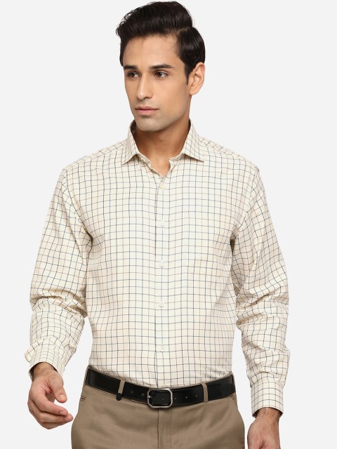 

Greenfibre Men Cream-Coloured Classic Opaque Checked Pure Cotton Formal Shirt