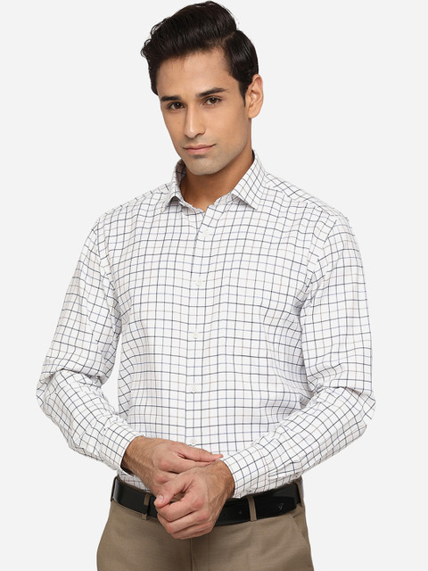 

Greenfibre Men White Classic Grid Tattersall Checks Formal Shirt