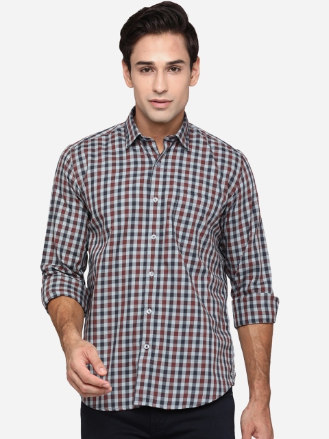 

Greenfibre Men Blue & Red Classic Slim Fit Opaque Pure Cotton Checked Casual Shirt