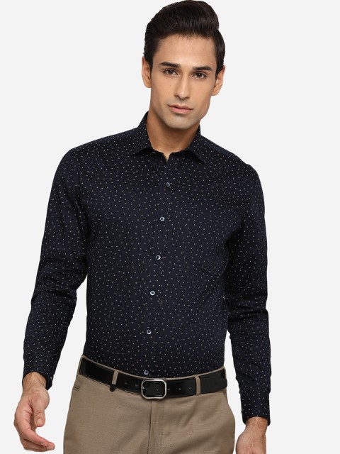 

Greenfibre Men Navy Blue Classic Slim Fit Opaque Printed Formal Shirt