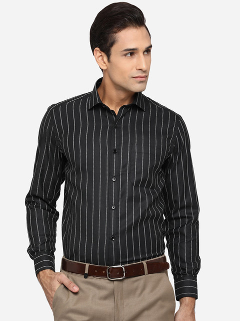 

Greenfibre Men Black & White Striped Classic Slim Fit Formal Shirt