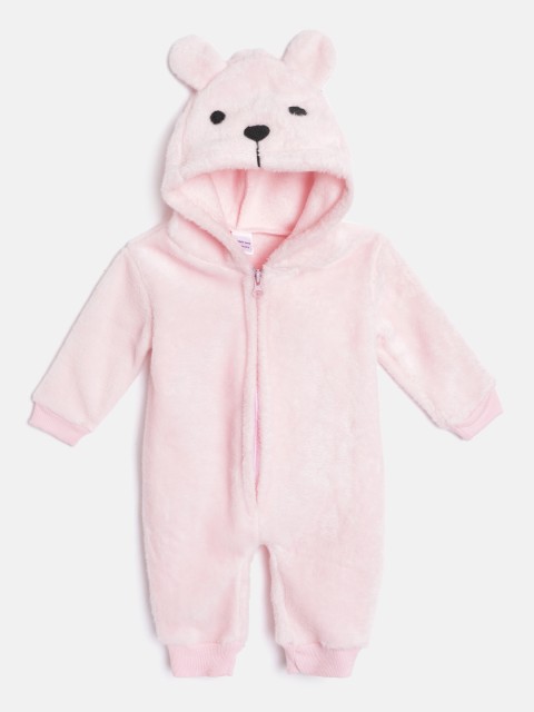 

Moms Love Girls Pink Pure Cotton Solid Hooded Romper
