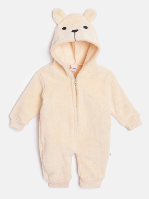 

Moms Love Girls Beige Solid Pure Cotton Hooded Romper