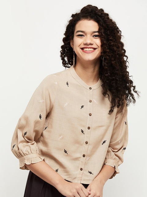 

max Beige Mandarin Collar Shirt Style Top