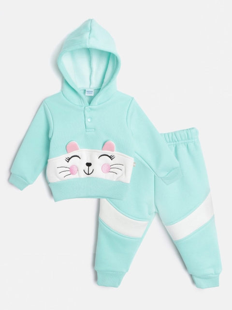 

Moms Love Girls Sea Green & White Cat Face Embroidered Sweatshirt with Pyjamas