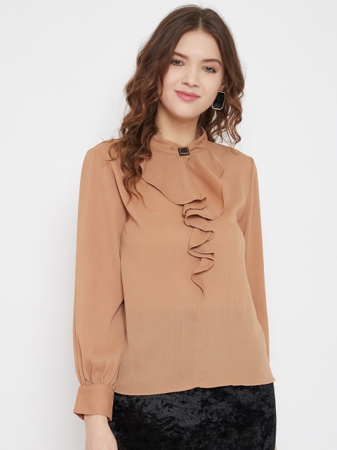 

Madame Beige Mandarin Collar Regular Top