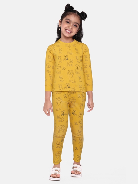 

GOJI Kids Mustard & Black Printed Winter Night Suit