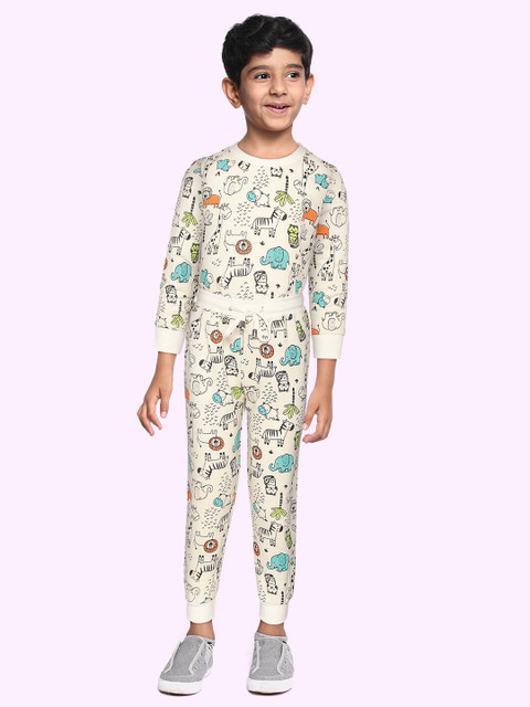 

GOJI Unisex Kids Off White Printed Night suit