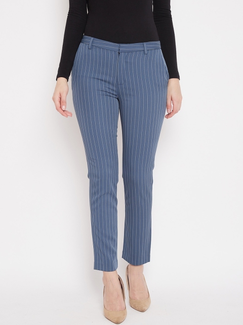 

Madame Women Grey Striped Straight Fit Formal Trousers